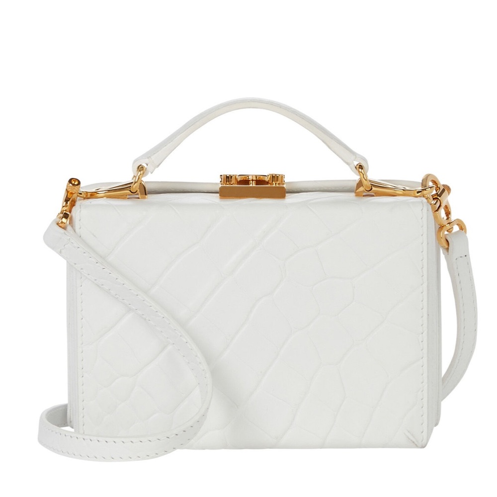 Mark Cross White Mini Croc Grace Bag